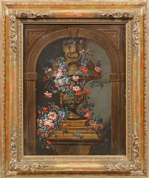 Stillleben mit Steinvase und Blumen in einer Nische by Pieter Hardimé