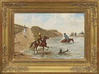 Tscherkessen zu Pferde beim Überqueren eines Flusses - Franz Quaglio