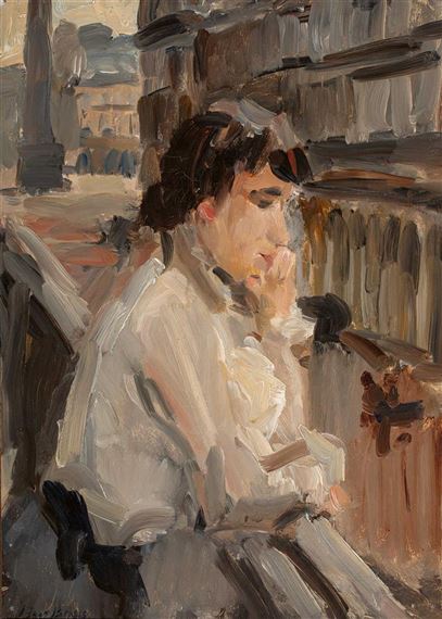Midinette on a balcony in the Rue de Castiglione, Place Vendôme in the background by Isaac Israëls