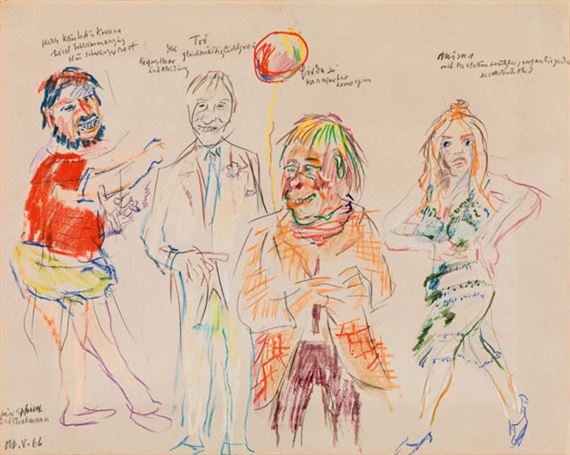 Costume study for the theatre play "Sphinx und Strohmann", verso portrait of Ezra Pound