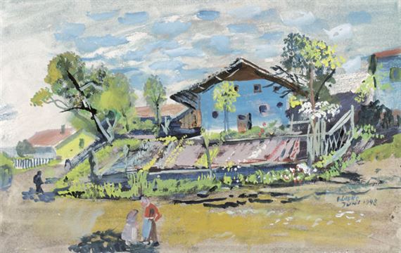 Farmhouse with vegetable garden by Oskar Laske, 1948