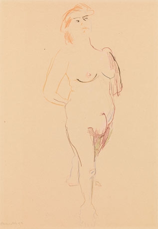 Artwork by Oskar Kokoschka, Standing female nude, Made of coloured pen on paper