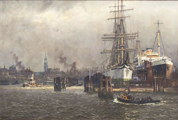 PANORAMA VON HAMBURG MIT DEM TROCKENDOCK VON BLOHM & VOSS by Adolf Mühlhan