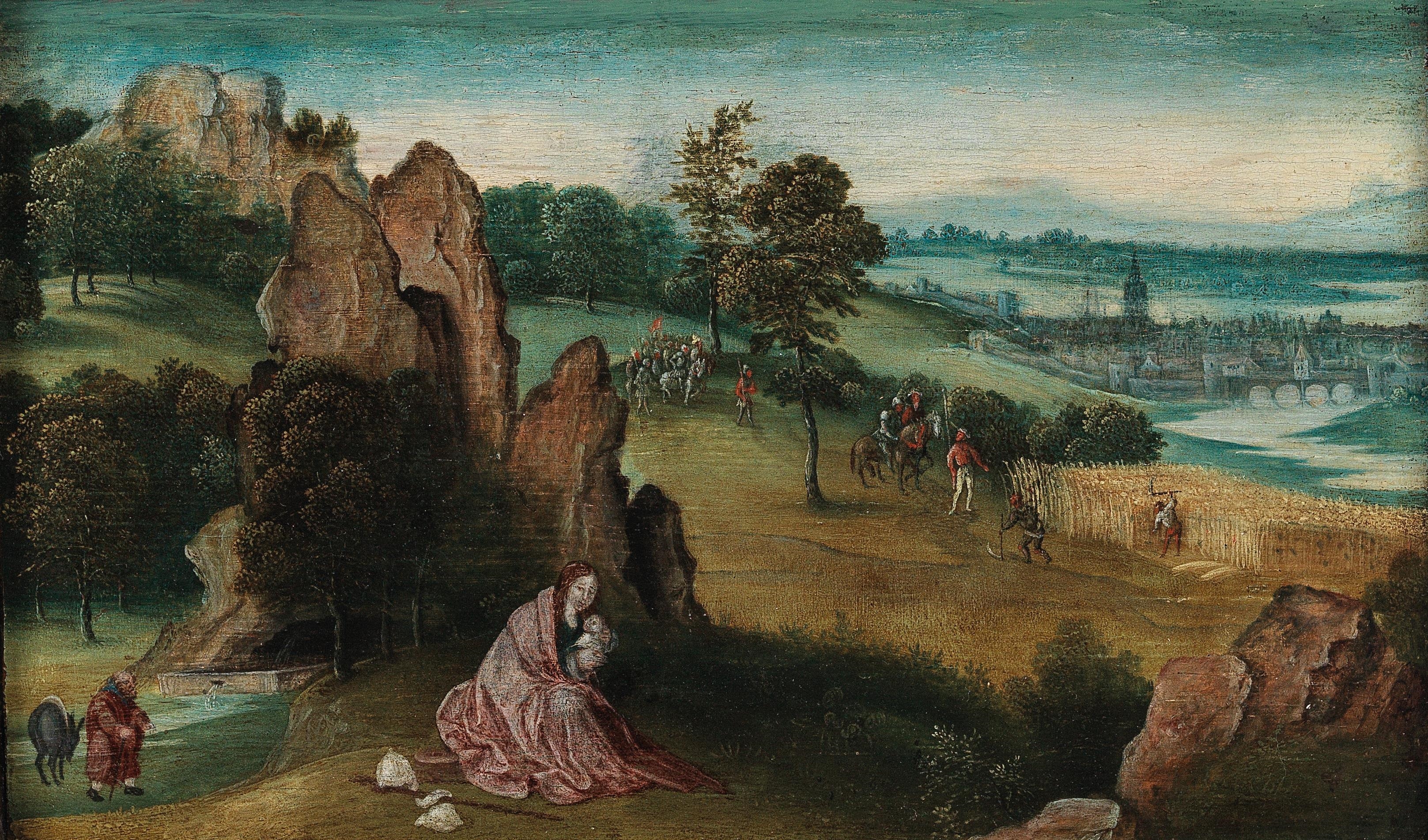 Artwork by Joachim Patinir, An extensive landscape with the Rest on the Flight into Egypt,, Made of Oil on panel