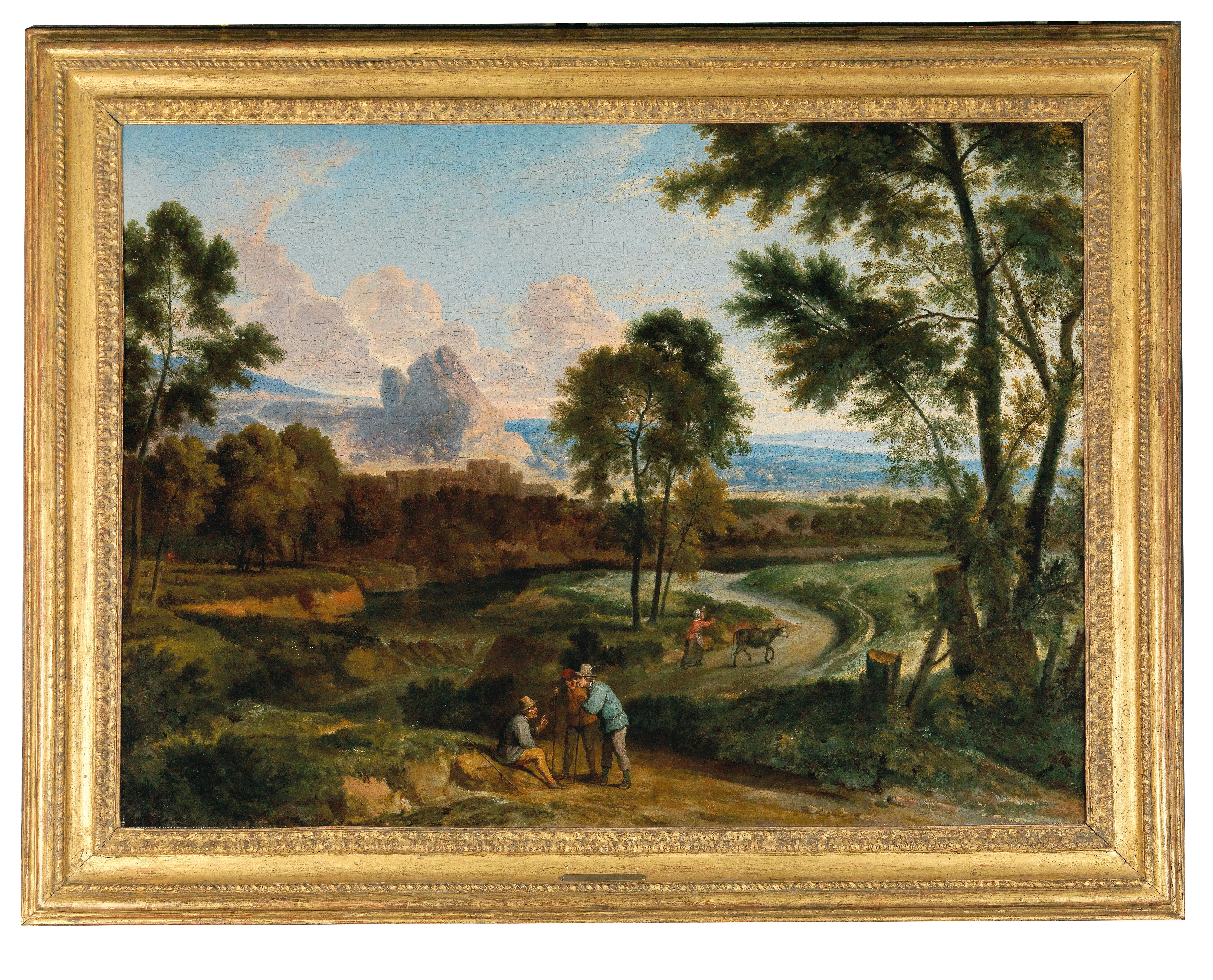Artwork by Flemish School, 17th Century, An extensive landscape with mountains in the background and travellers, Made of Oil on canvas