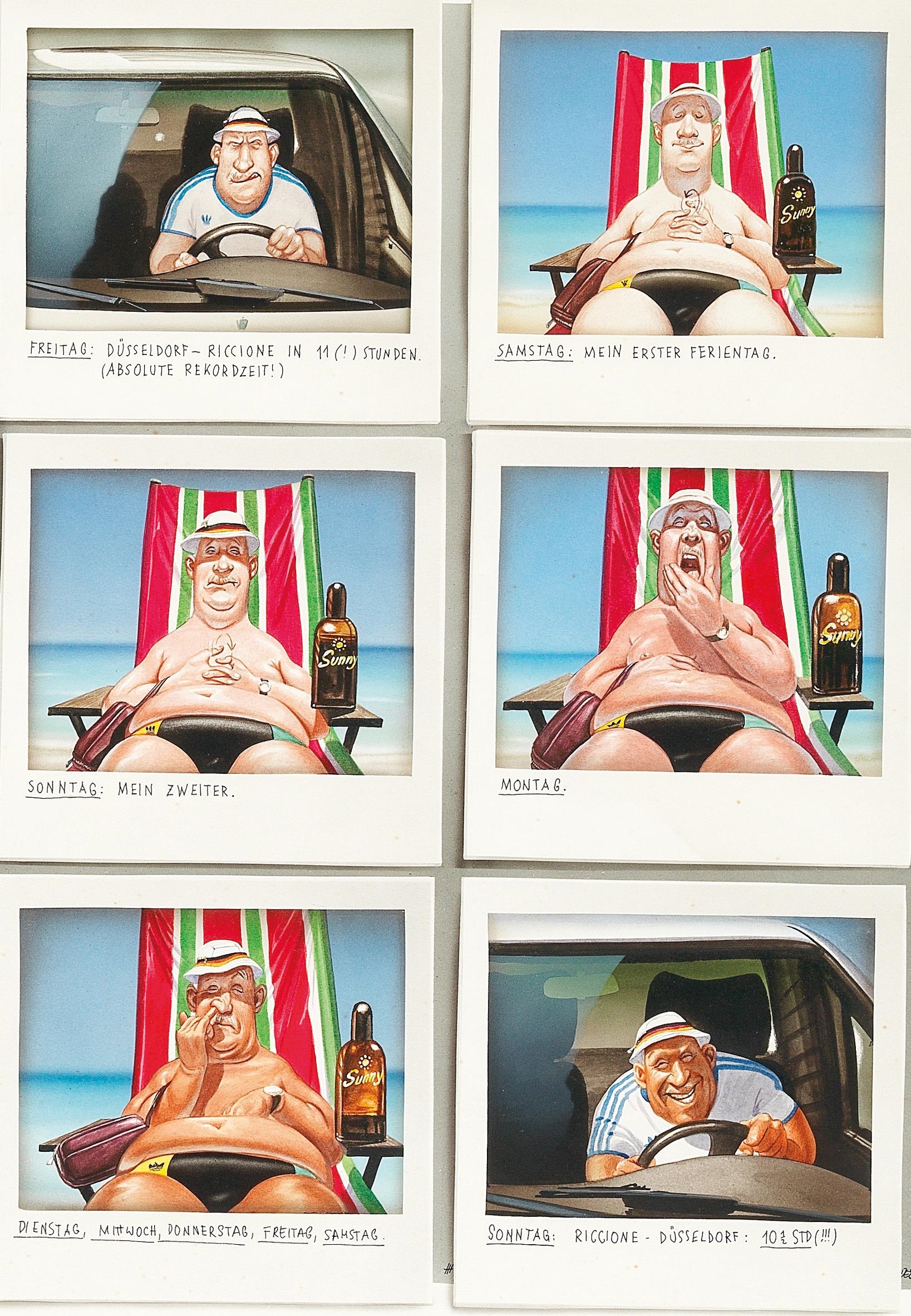 Artwork by Gerhard Haderer, My Holiday - Düsseldorf - Riccione and Back, Made of mixed techniques on board