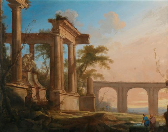 Landscape with ruins and an aqueduct by Pierre Antoine Patel