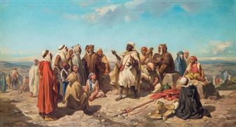 Scène animée orientaliste : le conteur arabe et son auditoire - Antoine Bronzi