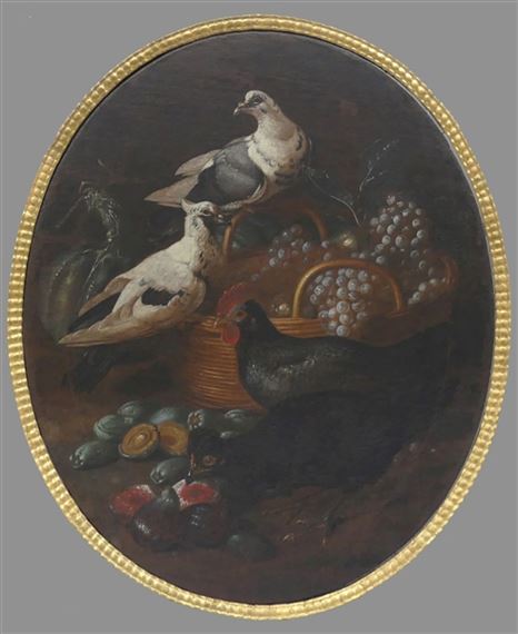 Stillleben mit Tauben, Hühnern und Obst by German School, 18th Century, 18th century