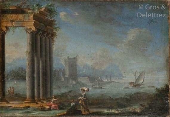 Washerwomen near a ruined portico by Gennaro Greco