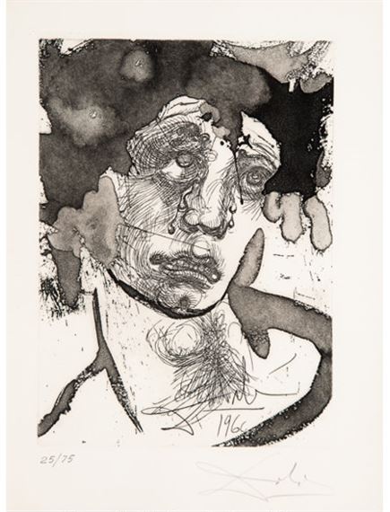 a black and white drawing of a man's face