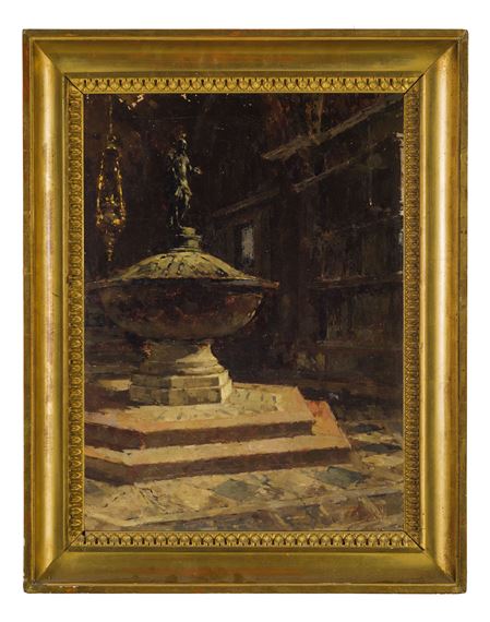 Interno di chiesa con fonte battesimale by Francesco Filippini