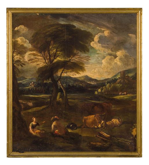 Paesaggio con armenti e figure by Crescenzio d'Onofrio