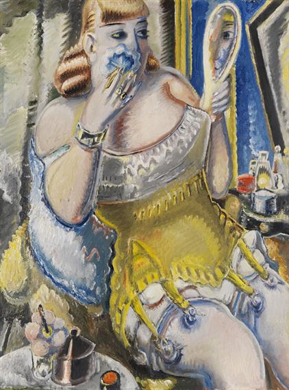 Dirne, sich pudernd, in gelbem Korsett by Paul Kleinschmidt, 1938