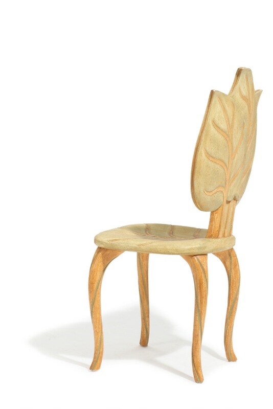 Artwork by Bartolozzi & Maioli, Painted and gilded wood chair, in the shape of leaves, Made of Painted and gilded wood