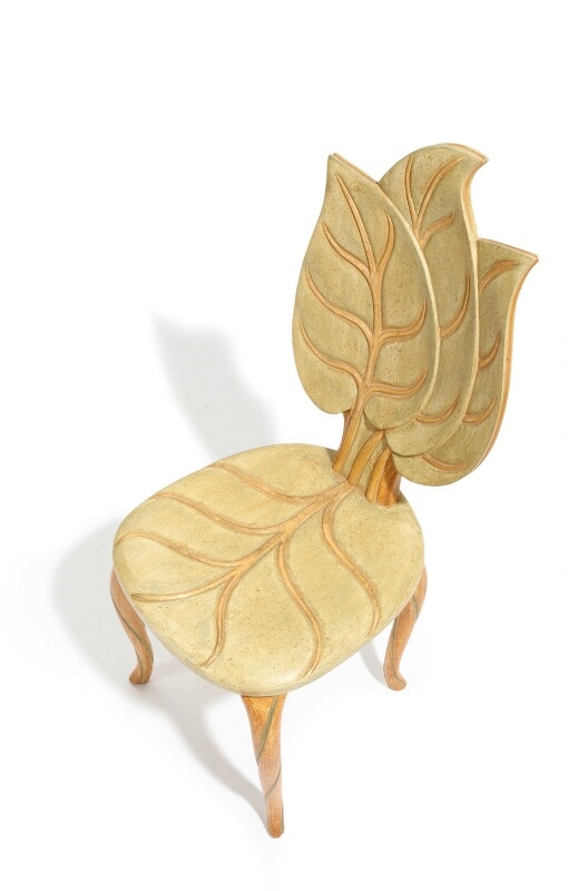 Artwork by Bartolozzi & Maioli, Painted and gilded wood chair, in the shape of leaves, Made of Painted and gilded wood