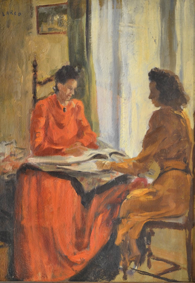 Artwork by Jorge Larco, "Momento de lectura", Made of Oil on cardboard