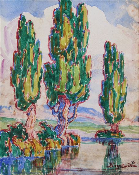 An Untitled View of Utah Poplars by Birger Sandzén, Circa 1930