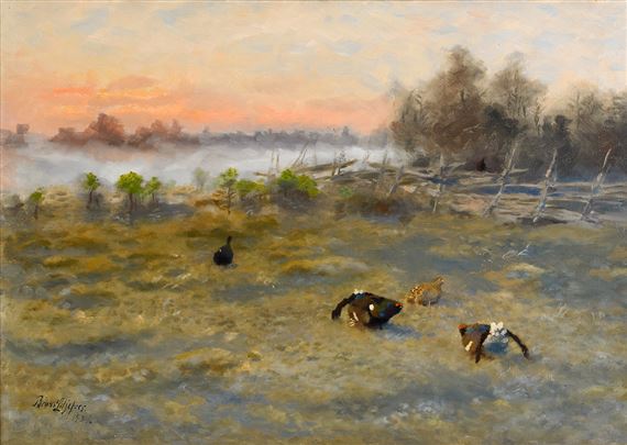 Orrspel i skymningsljus by Bruno Liljefors, 1937