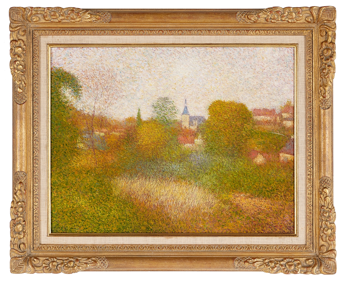 Jean Vollet | Autumn View with Town and Church Steeple in Distance ...