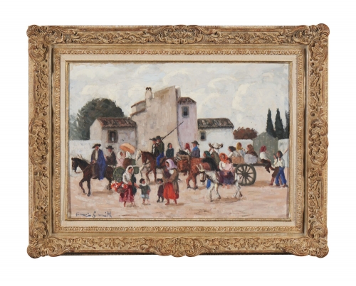 Artwork by Francis Smith, Vista de rua com figuras, Made of Oil on canvas