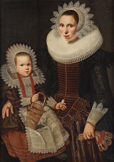 Portrait of a woman and her child by Wybrand Simonsz. de Geest the Elder