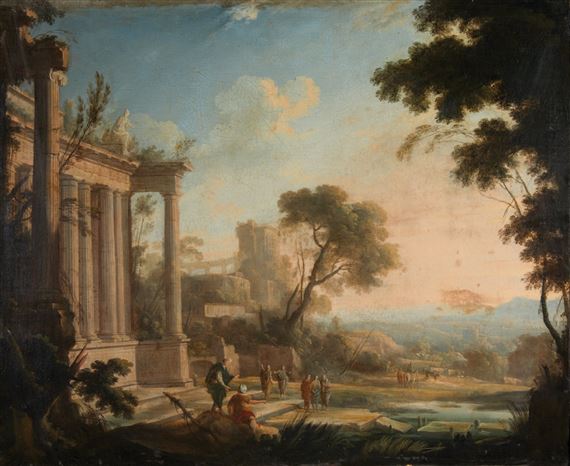Paysage classique, avec ruines antiques animées de personnages by Pierre Antoine Patel, 1701