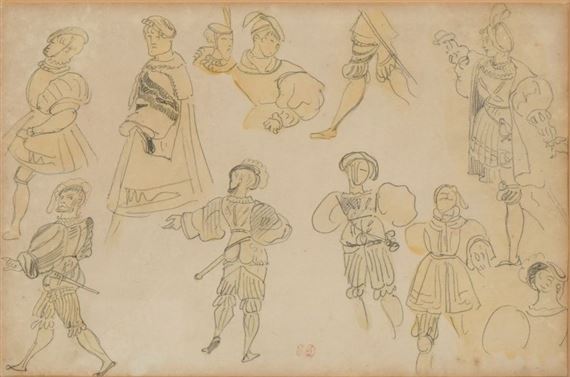 Etude de figures en costumes médiévaux by Eugène Delacroix