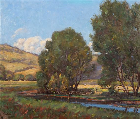 Trees on Rivers Edge oil on canvas signed (lower left) 55 x 66cm - Frederick M Sedgwick
