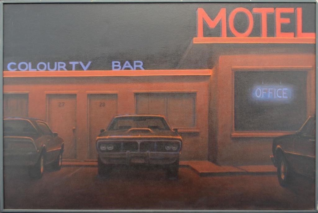 Artwork by John Bruce Webster, Motel, Made of acrylic on canvas