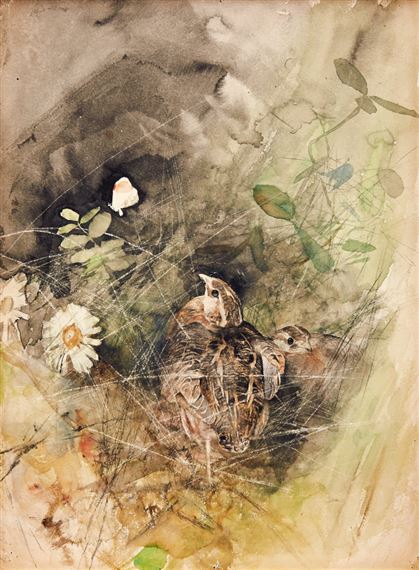 Rapphöns och prästkragar by Bruno Liljefors