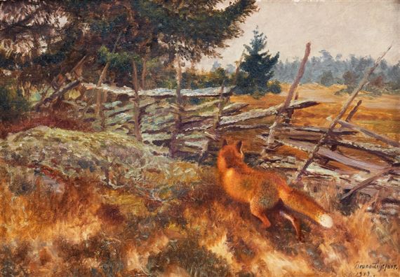 Räv vid gärdesgård by Bruno Liljefors, 1912