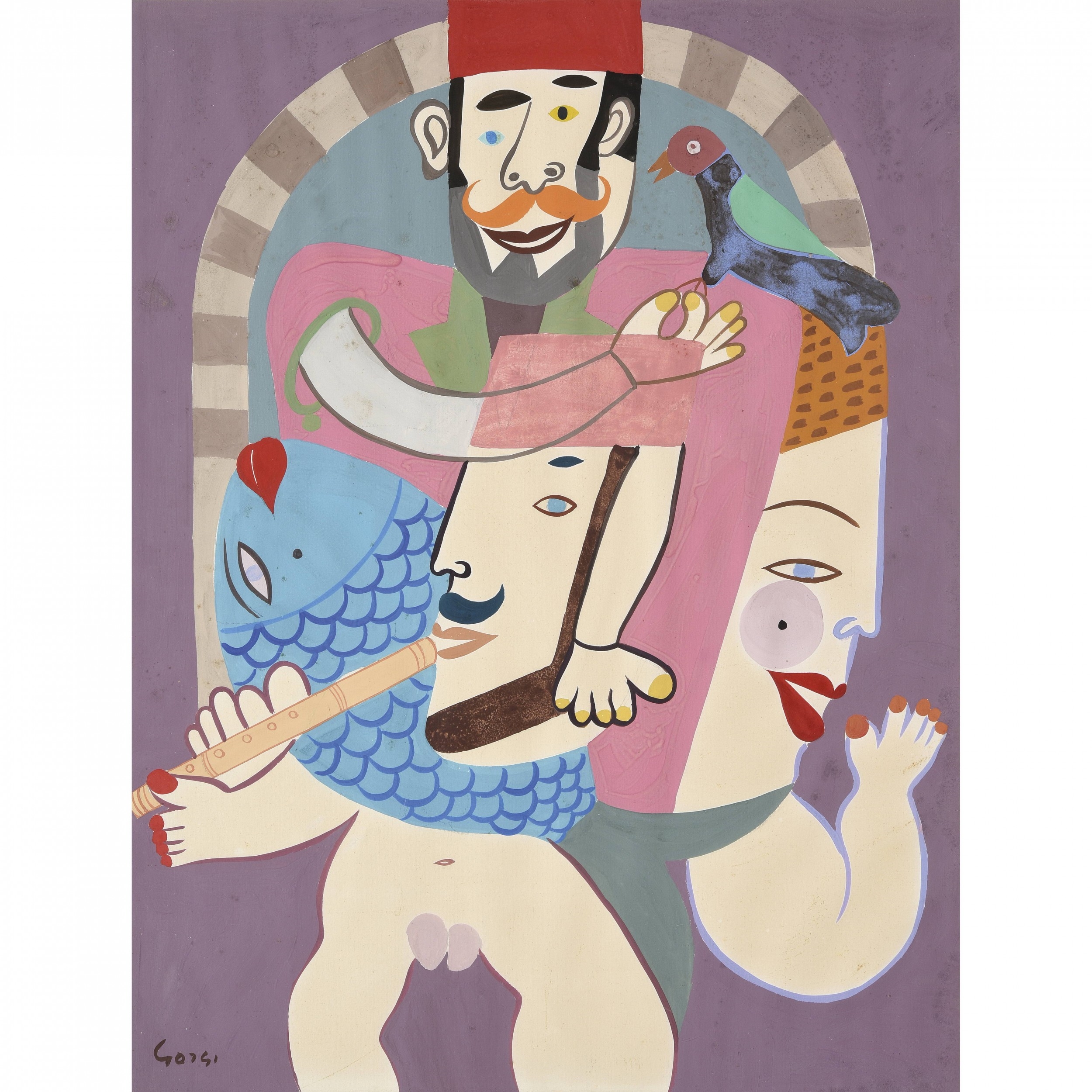 Artwork by Abdelaziz Gorgi, Silhouette à trois têtes, Made of Gouache on paper