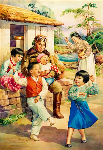 Zhang Jihui the Air Force Hero and Children of North Korea by Li Mubai, 1954