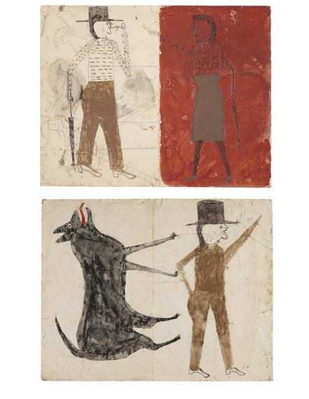 Man on White, Woman on Red / Man with Black Dog, double sided  by Bill Traylor, 1939-1942