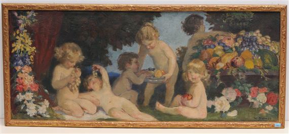 Two Works: Spielende Putti mit Blumengirlanden & Spielende Putti mit Früchten und Blumengirlanden by Paul Friedrich Wilhelm Balmer, 1920