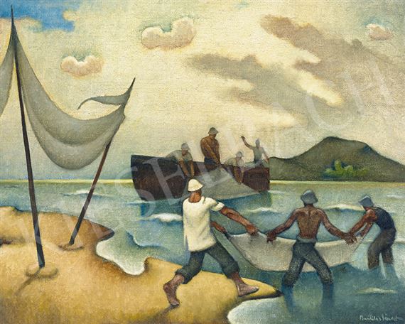 Fishermen by the Lake Balaton by Sándor Basilides, circa 1940