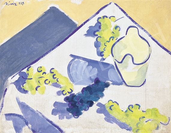 Sunny Summer Still Life with Grapes and Champagne Cooler by Margit Móricz, 1929