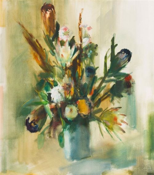 Still Life with Proteas by Clement Serneels, dated 71