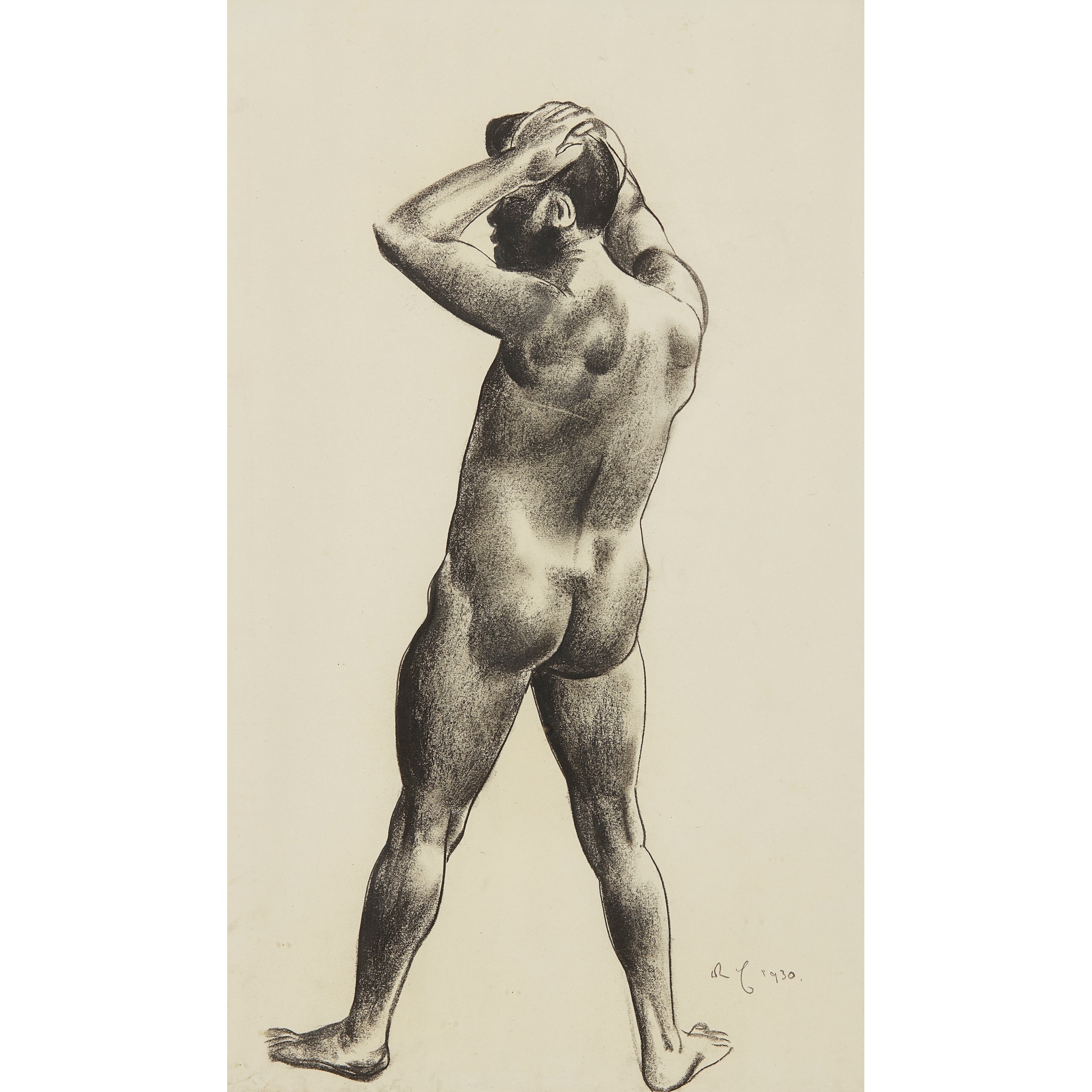 Artwork by William McCance, NUDE BACK, Made of charcoal