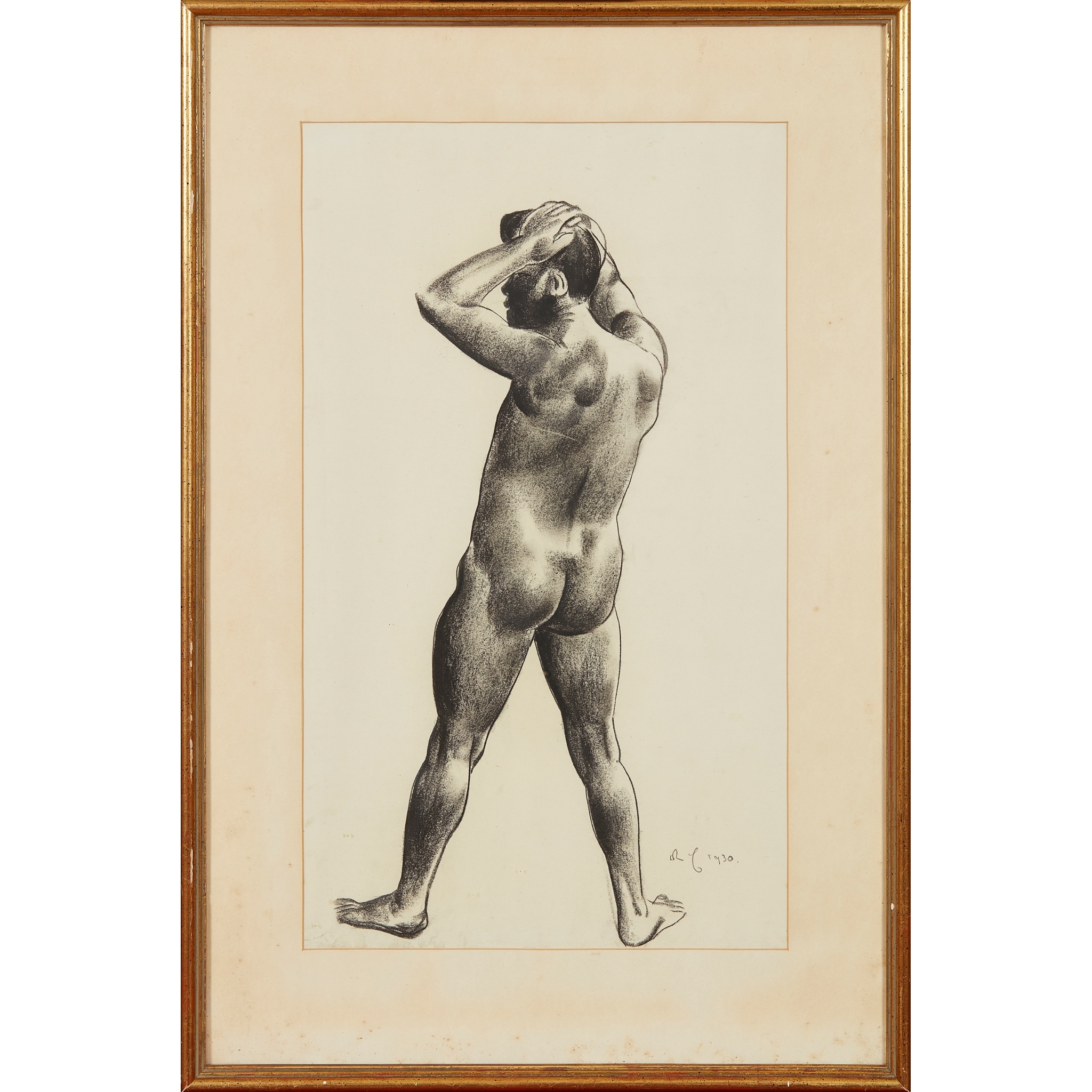 Artwork by William McCance, NUDE BACK, Made of charcoal