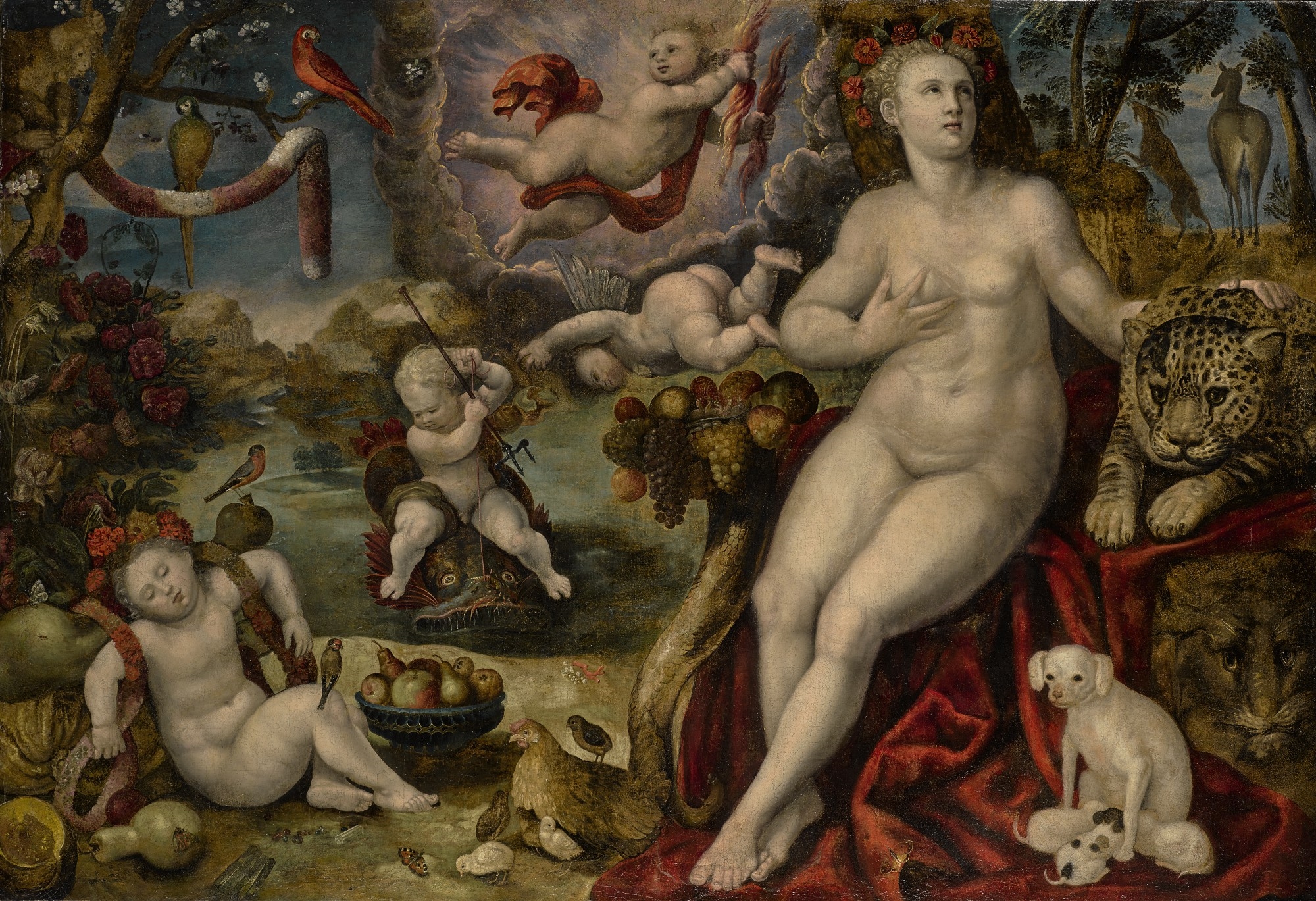 AN IMAGINARY LANDSCAPE WITH ALLEGORIES OF ABUNDANCE AND CHARITY by Prague School, 17th Century, CIRCA 1600
