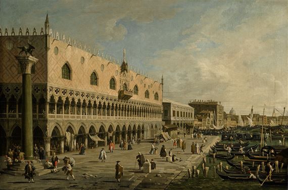 RIVA DEGLI SCHIAVONI LOOKING EAST, WITH THE COLUMN OF ST. MARK TO THE LEFT by Canaletto