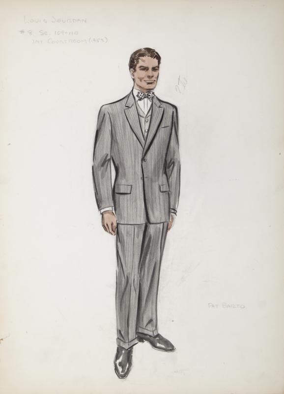 Barto Pat | Costume sketch of Louis Jourdan wearing a grey three-piece ...