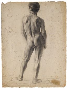 ACADEMY STUDY OF A MALE NUDE, SEEN FROM BEHIND - Marcel Verdier