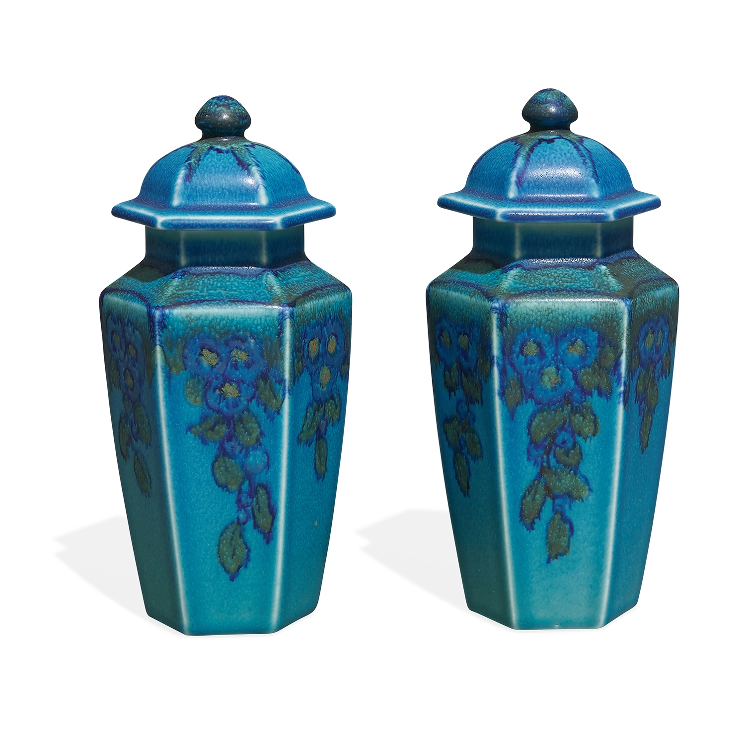 Rookwood Pottery Two works floral Vellum hexagonal vase with lid (2