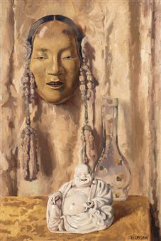 Nature morte au masque japonais - Adolphe Crespin