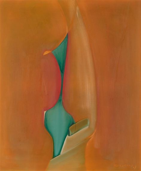 Vert et vert sur rouge-orangé by Gaston Bertrand, 1967