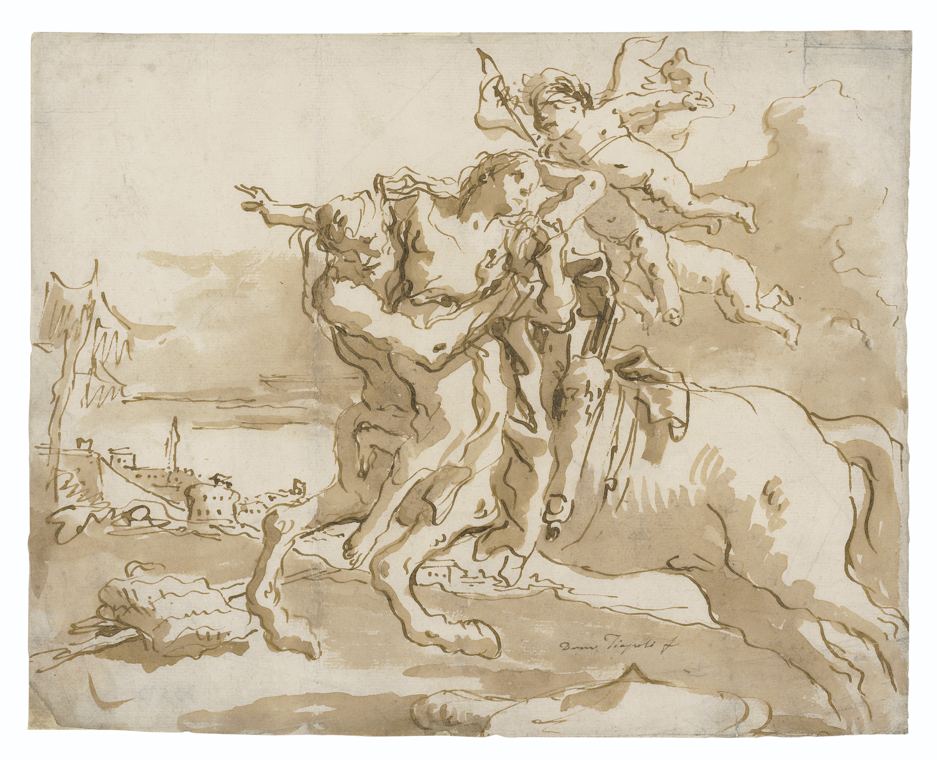Artwork by Giovanni Domenico Tiepolo, Nessus and Deianira, Made of pen and brown ink