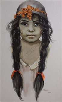 Portret dziewczynki z warkoczami - Danuta Muszyńska-zamorska